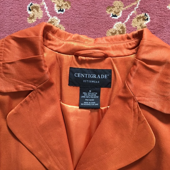 PUMPKIN COAT CENTIGRADE ALL WEATHER  TRENCH SZ MEDIUM ORANGE BEAUTIFUL DETAILS - Picture 4 of 6
